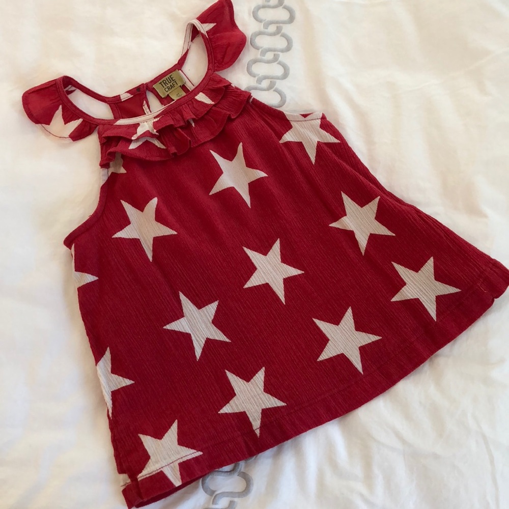 TRUE CRAFT Red and White Star Summer Top